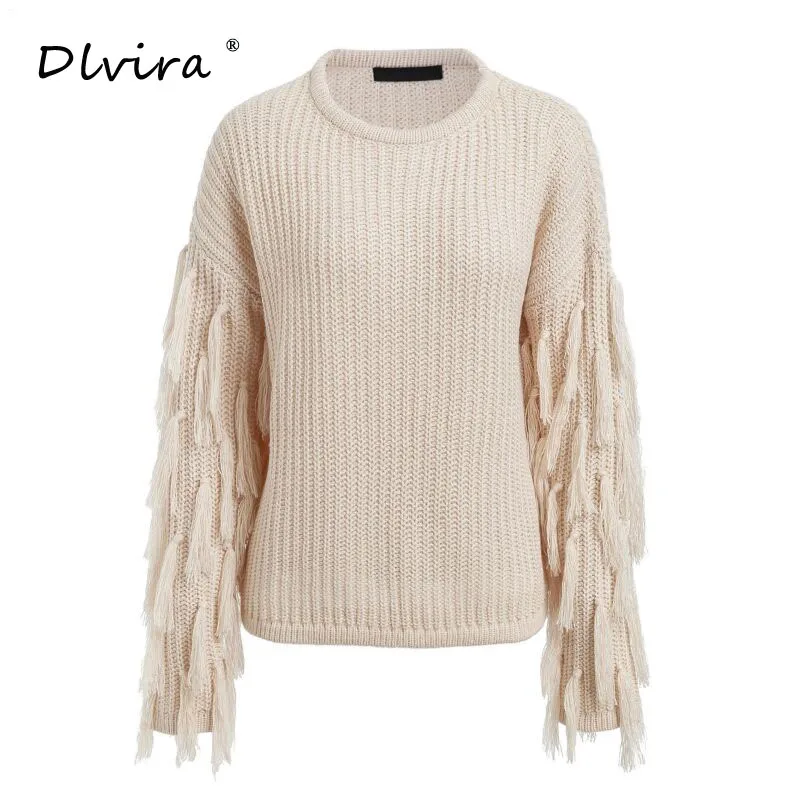 Green femme pullover loose neck female sweater autumn women 2018 winter pull Tassel jumper knitted Casual army O | Женская одежда