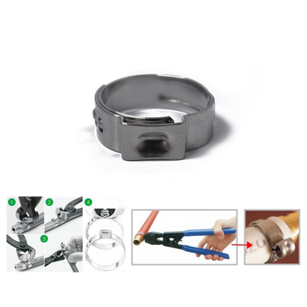 

100pcs Stainless Steel Single Ear Plus Hydraulic Fuel Hose Clamps 5.3mm-14mm