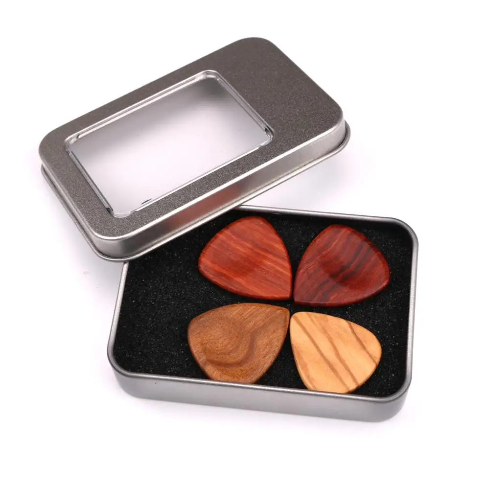 

4pcs Wooden Guitar Picks + 1pcs Storage Box Case Plectrums Picks Set For Guitar Bass Ukulele Banjo Accessories Guitarra Gifts