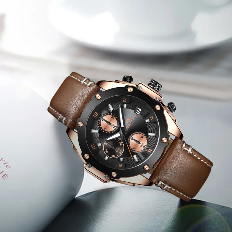 MEGALITH новинка мужские часы jam Tangan Pria кварцевые с календарем кожа военные