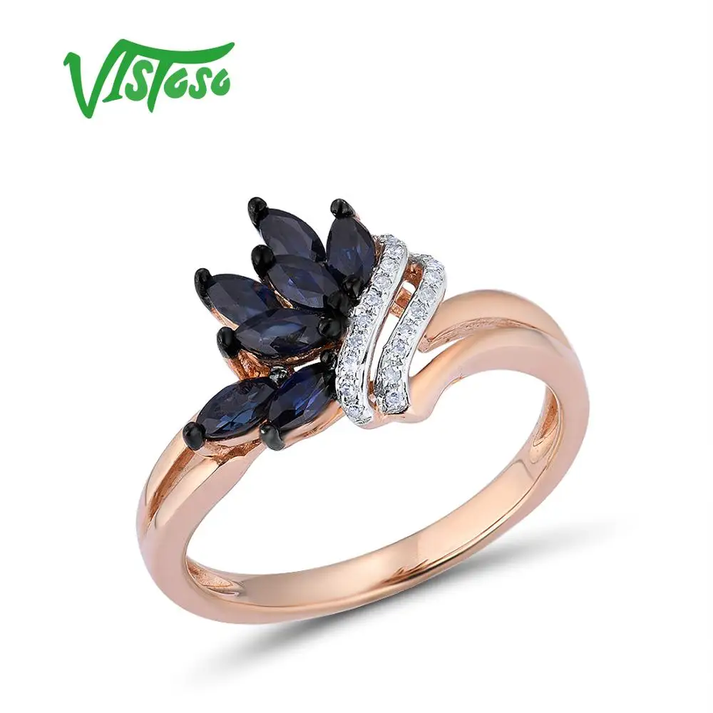 Кольцо VISTOSO Pure 14 K 585 розовое золото для женщин кольцо Сияющие алмазы синий сапфир