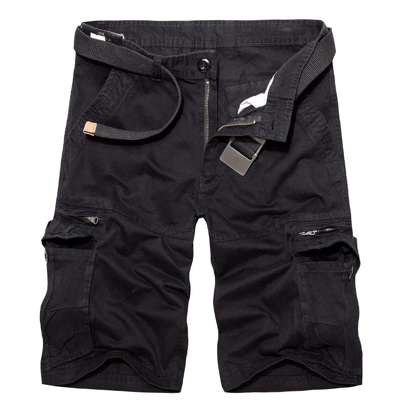 

Cargo Shorts Men Casual Pocket Shorts Masculino Men Joggers Work Shorts Solid Army Green Military Short Trousers No Belt