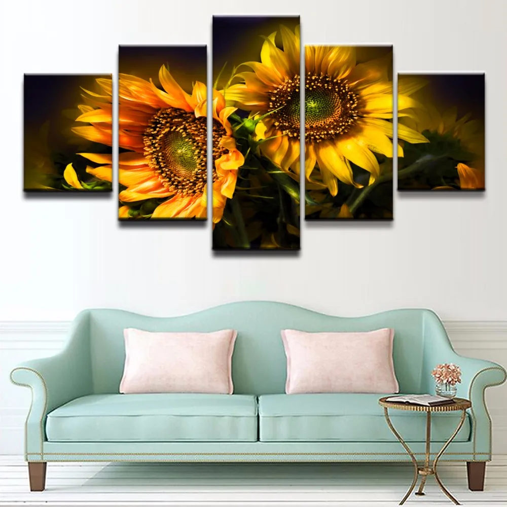 

Canvas Painting For Living Room Home Decorative HD Printed Framework Modular Posters 5 Pieces Sunflower Pictures Wall Art
