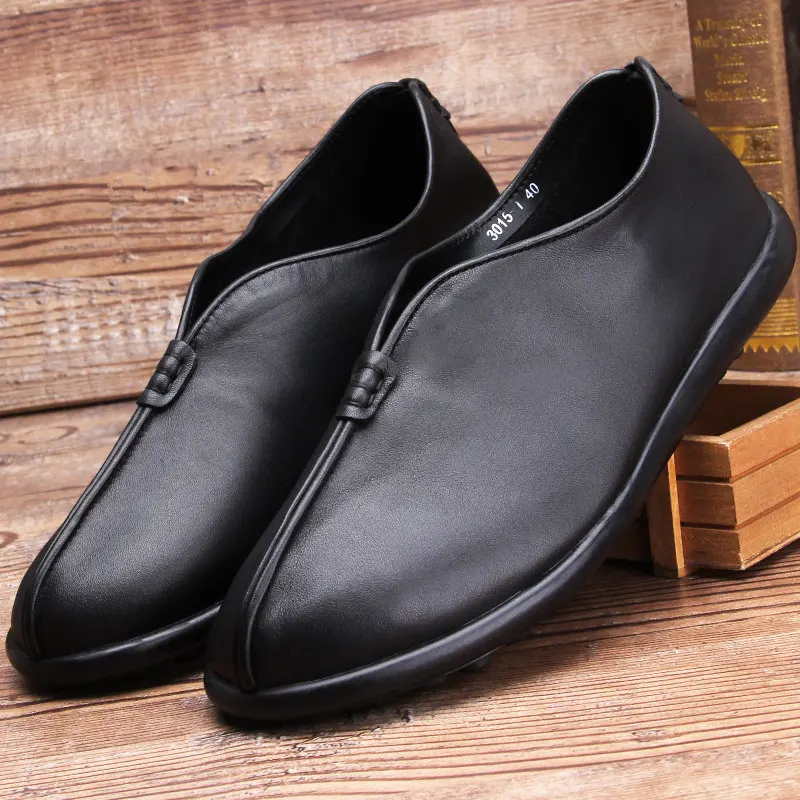 New Summer Hollow Out Old Man Casual Shoes Soft Genuine Leather Light Weight  Slip On Father Loafers