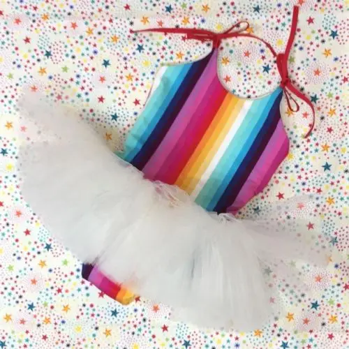 Летний купальник радужной расцветки для маленьких девочек бикини с юбкой пачкой