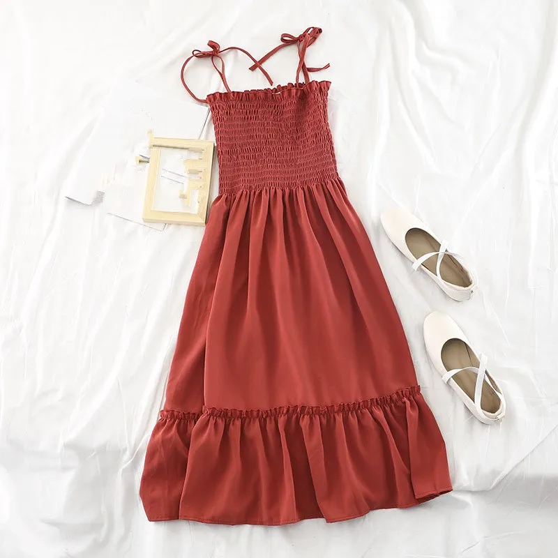 2019 летнее женское платье с рюшами на тонких бретелях сексуальное эластичное без