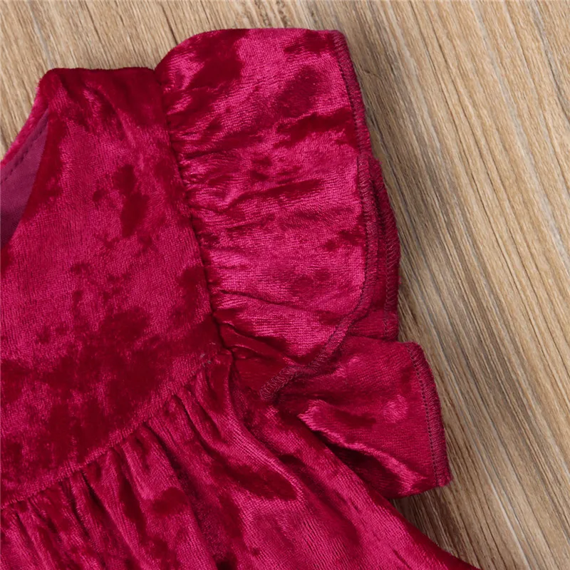 pudcoco Kids Baby Girl Velvet Dresses Photo Prop Flare Sleeve Solid Costume Outfit Dress Sundress for baby 1-6Y | Детская одежда и