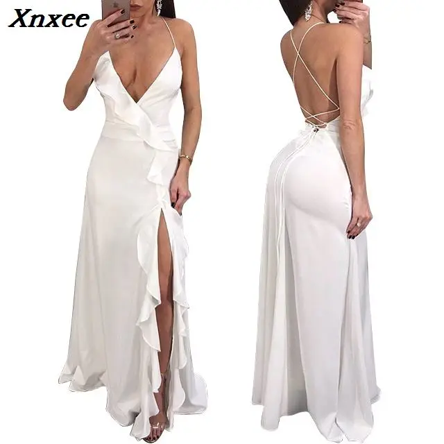 

Xnxee New 2020 Vestidos Sexy Solid V-Neck Long Dress Women Summer Dresses Fashion Club Party Dress Vestido De Festa