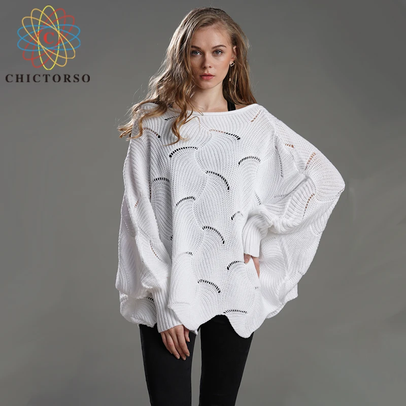 Chictorso Весна негабаритных свитер Для женщин с длинными широкими рукавами