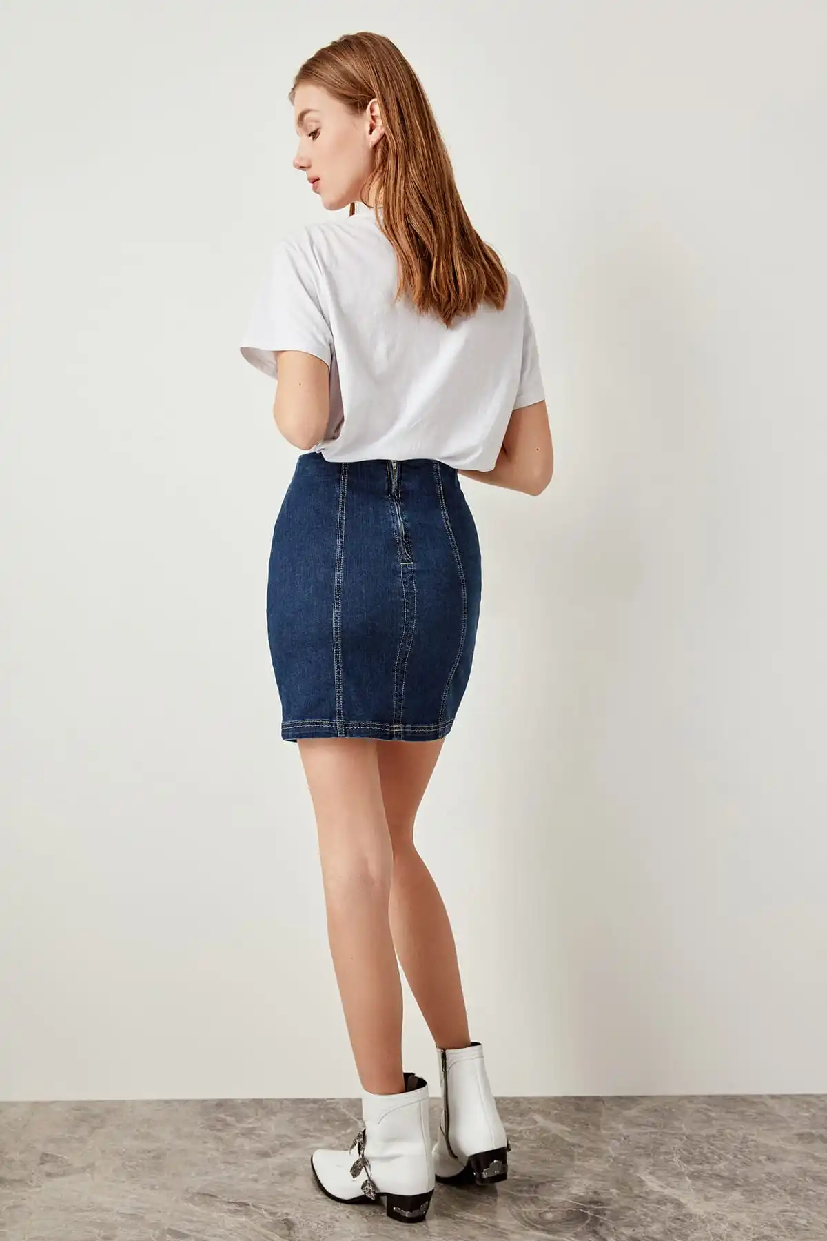 Trendyol синяя джинсовая юбка с вышивкой спереди TCLSS19LH0005|Женские юбки| |