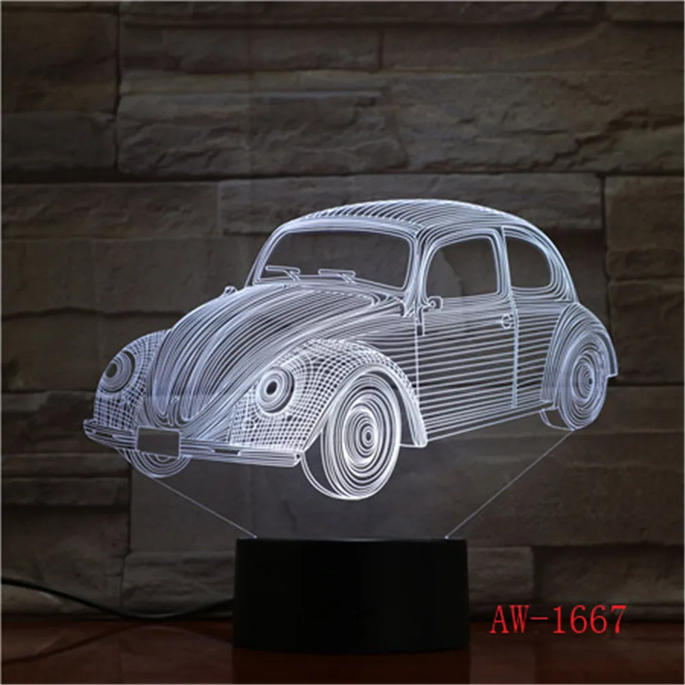 7 цветов Изменение Классический Жук автомобиль модель 3D Led Настольная лампа Usb Сенсорная кнопка автомобиля ночные светильники подарки дети Декор AW-1667