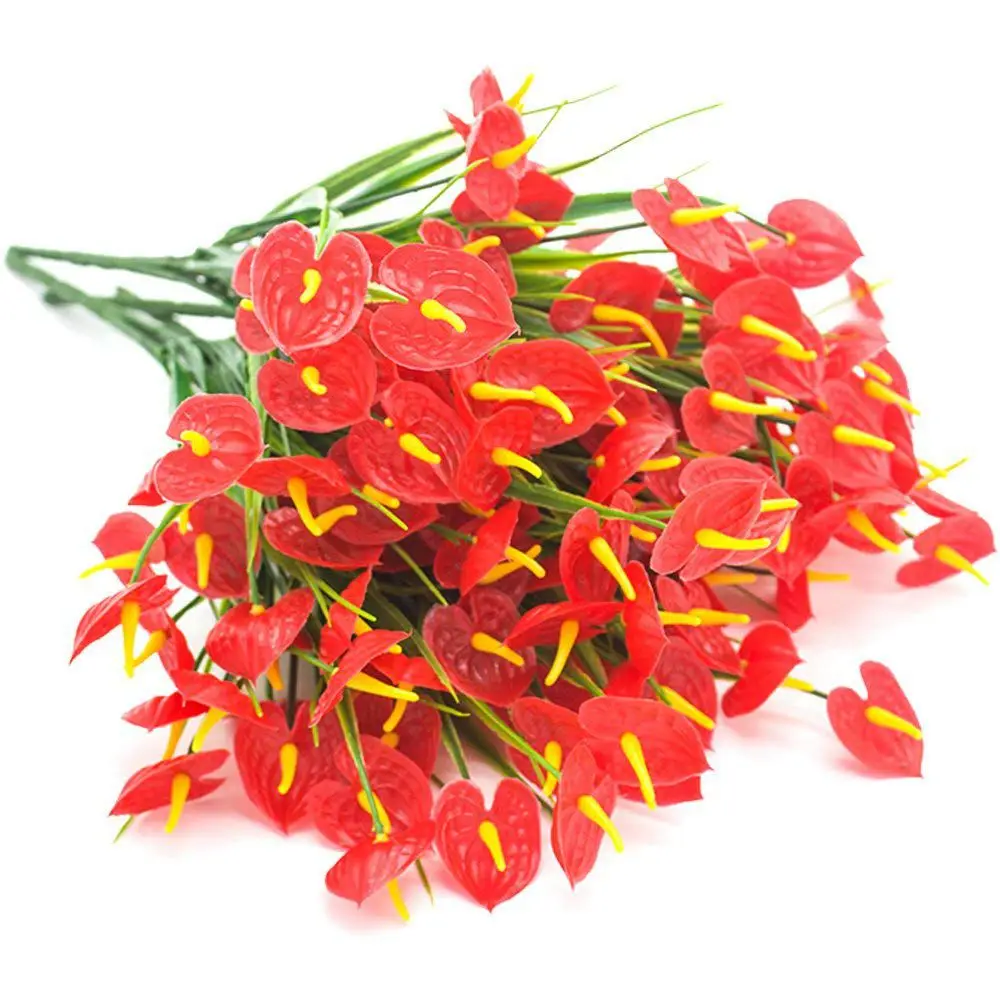 4 искусственные букеты цветы антуриевые растения пластиковые кусты для