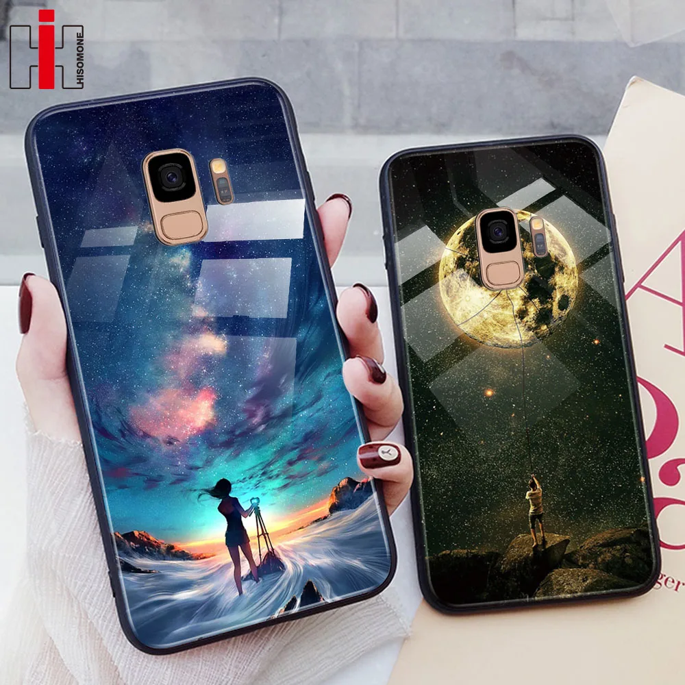 Hisomone Case For Samsung Galaxy S9 Plus Back Cover Star Tempered Glass Phone + Note 8 9 Luxury Pattern |