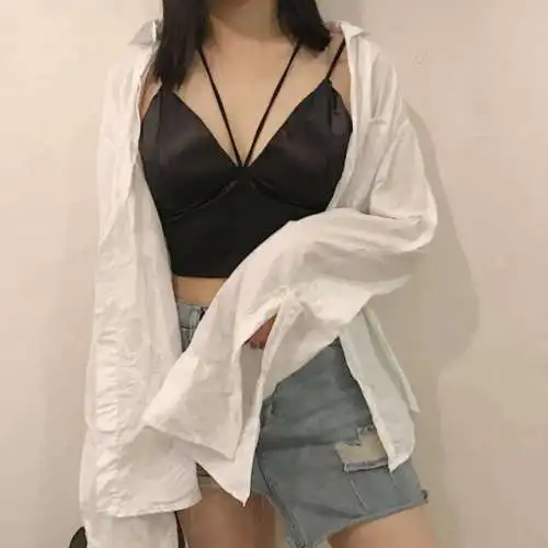 

Women 2019 Casual Satin Strap Vests Camis Solid V Neck Wrap Chest Crop Top Underwear Padded Bra