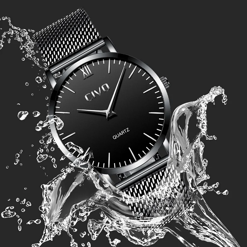CIVO простые часы водонепроницаемые Модные ультра тонкие наручные для мужчин
