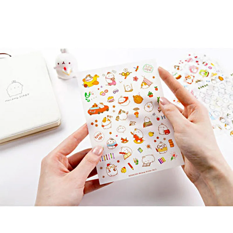 6 листов/комплект милый Molang кролик DIY декоративный Скрапбукинг наклейки для детей