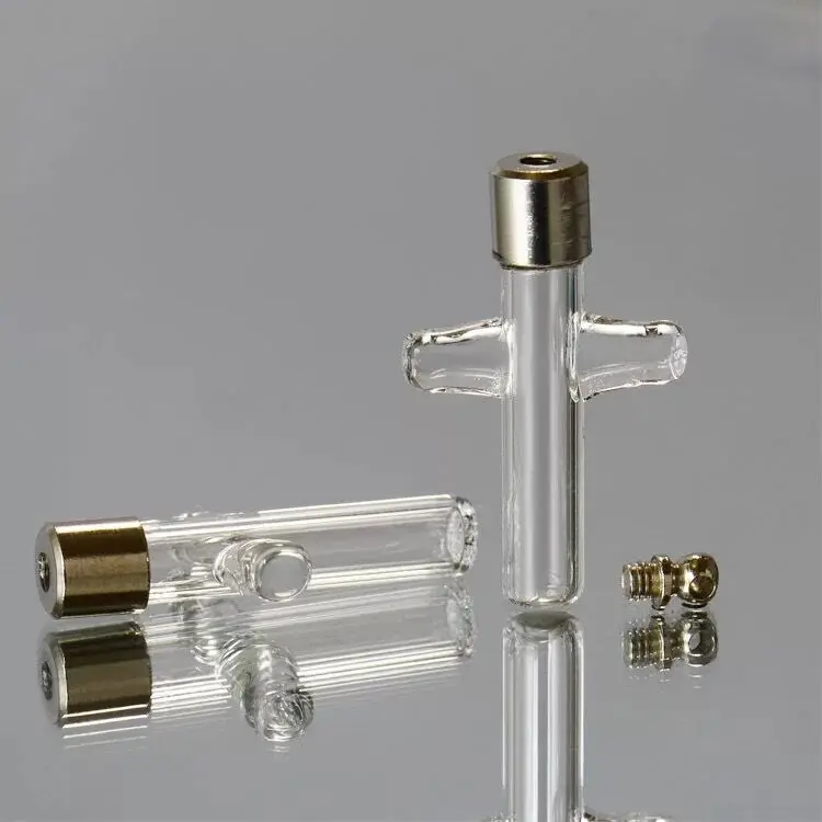 100pcs/lot cross shape SCREW CAP glass vial pendant Miniature Wishing Bottle clear oil charm name or rice art diy locket vials | Дом и сад