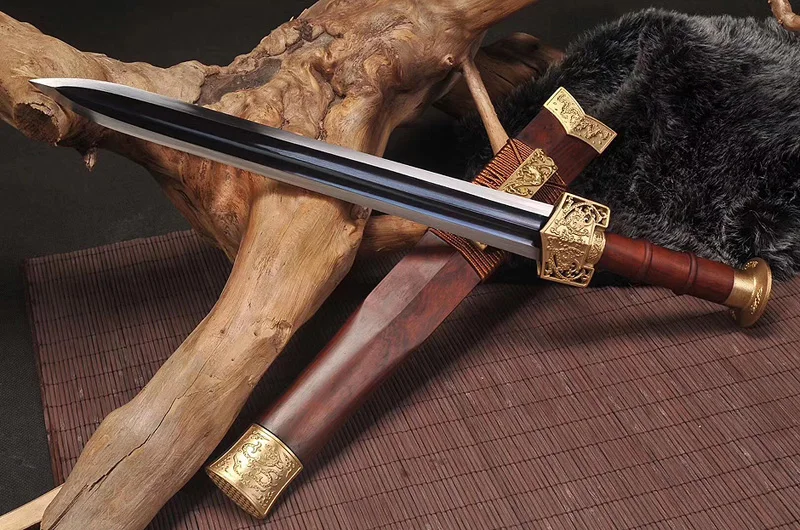 Китайский двойной дракон династии Хань прямое короткое лезвие ручной работы