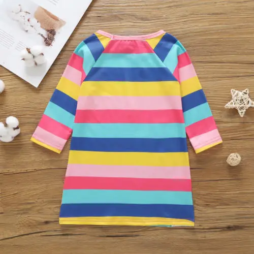 Детская одежда из хлопка для малышей платье девочек с единорогом в радужную