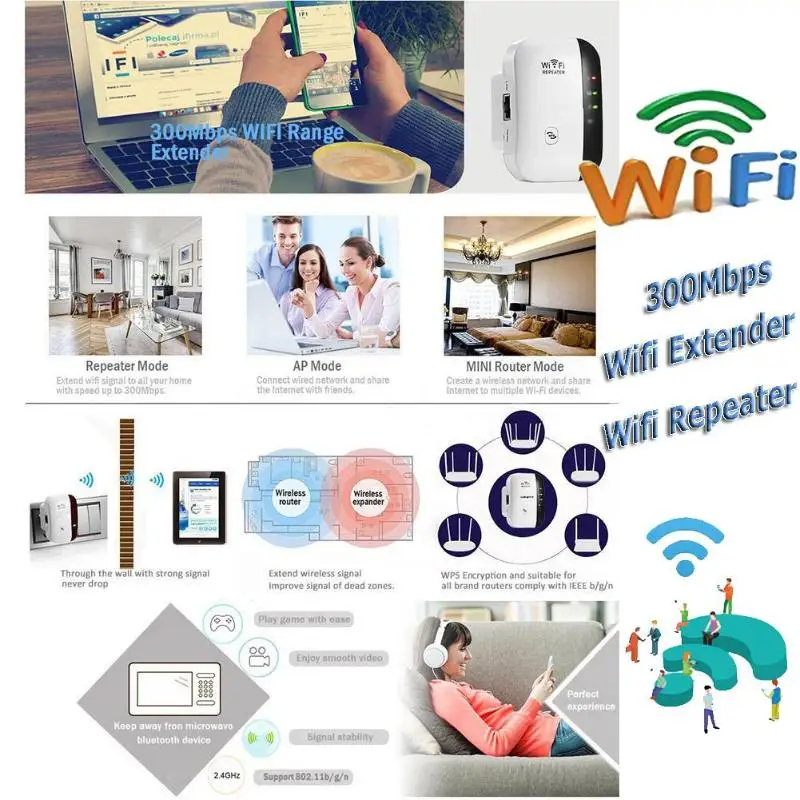 Беспроводной Wi Fi ретранслятор 300 Мбит/с Wifi удлинитель Ретранслятор с большим