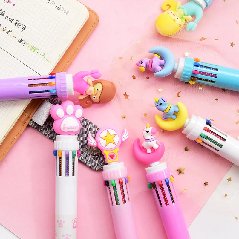 Розовая Звезда многофункциональная 6 в 1 красочная Шариковая ручка Kawaii Единорог