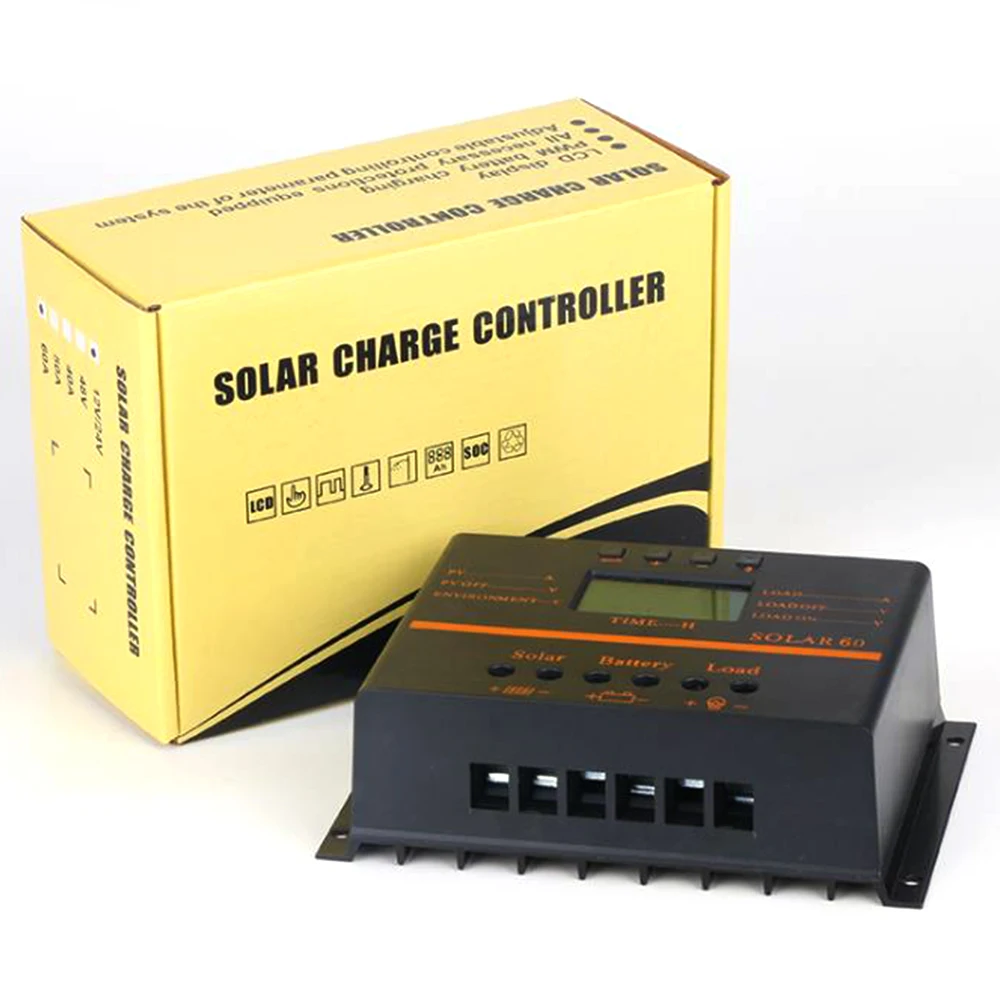 

50A 60A Solar Controller LCD PV panel Battery Charge Controller 12V 24V Solar system Home indoor use 5V usb solar charge