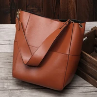 new large tote bag for women real genuine leather bucket handbags female luxury famous brands ladies shoulder brown bag designer