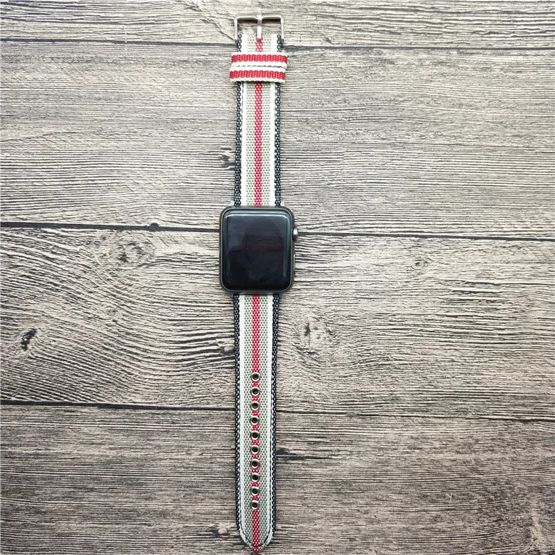 Ремешок для часов Apple Watch Series 4 полосатый нейлоновый + кожаный ремешок 1 2 3 наручный