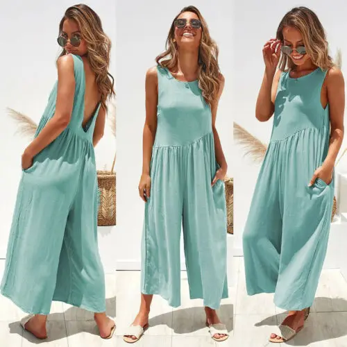 

2019 Fashion Women Casual Jumpsuit Romper Sleeveless Loose Wide Leg Pants Clothes