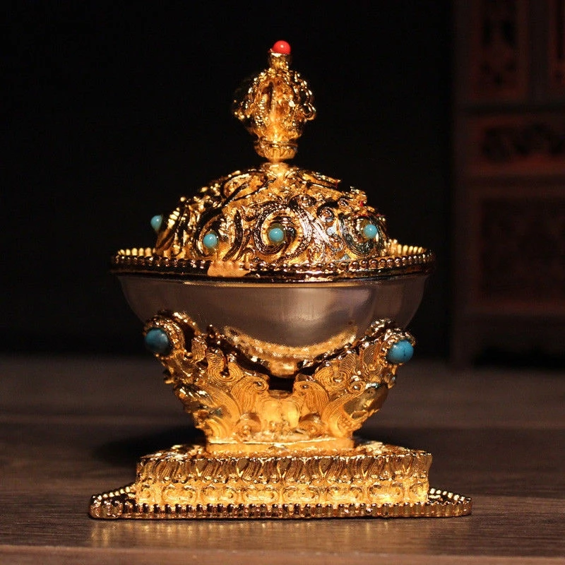 Tibet Buddhist Mikky Gabbra Kapala Cup Divine Ritual Statue Cranial Abhiseca