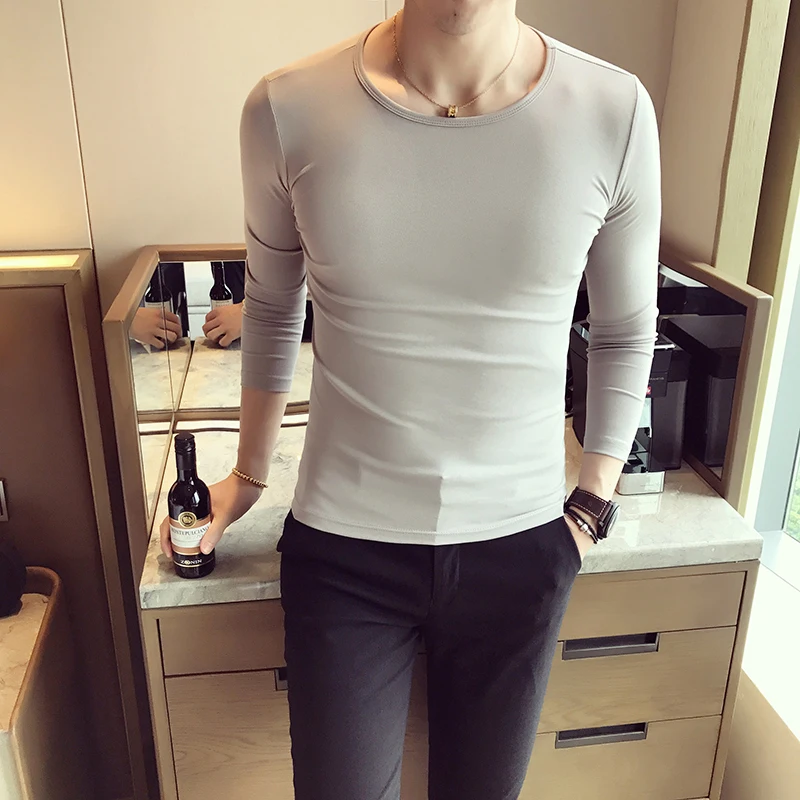 Осенняя и зимняя новая бархатная плотная футболка с длинными рукавами Мужская