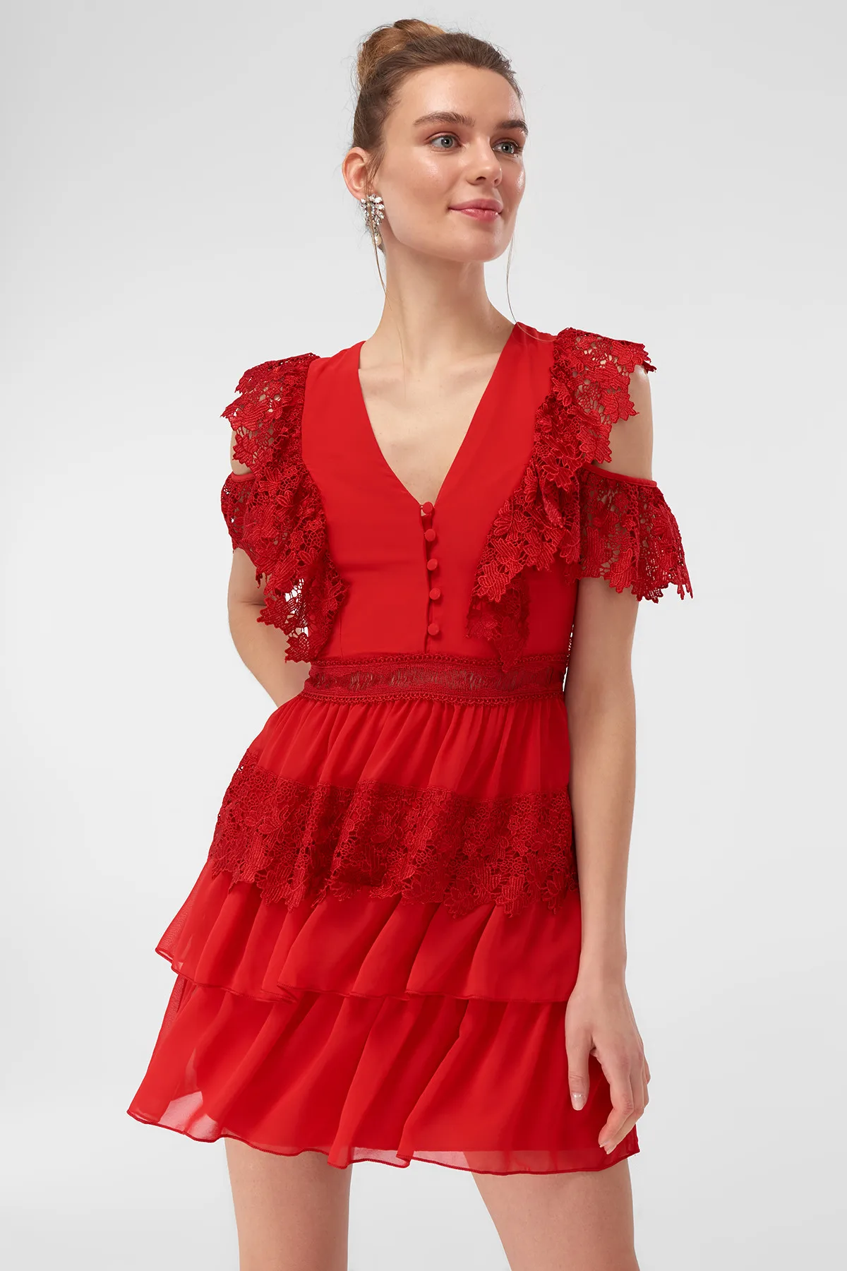Trendyol детальное вечернее платье Красный гипюр TPRSS18VH0009 | Женская одежда