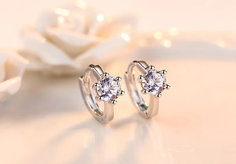 Kiteal 925 jewelry Silver women's Earrings Six Claw Zircon Heart Arrow Round hoop For Women Best Gift S-E184 | Украшения и