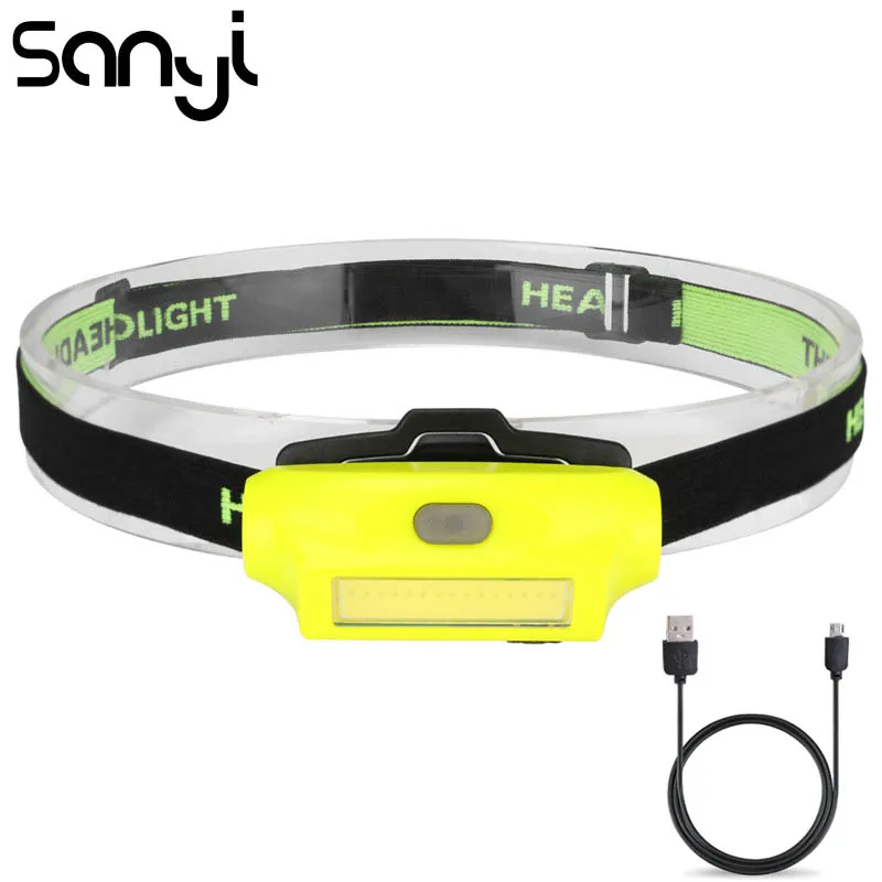Светодиодный налобный фонарь SANYI 2 режима работы COB встроенный аккумулятор USB 3800
