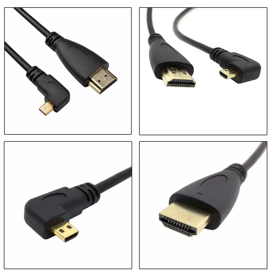 Левый угловой 90D микро HD к Мужской HDTV кабель для сотового черного телефона