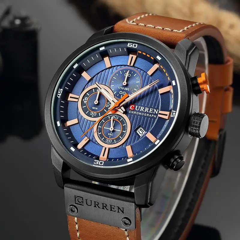 CURREN 8291 Мужские Аналоговые часы цифровые кожаные спортивные мужские армейские