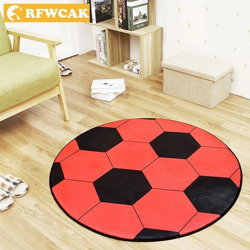 

RFWCAK Polyester Anti-slip Ball Round Carpet ComputerChair Rug Football Basketball Carpets For Living Room Mat Bedroom Kids Rugs