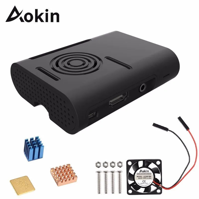 Чехол Aokin для корпуса Raspberry Pi с алюминиевым охлаждающим вентилятором радиатора 3