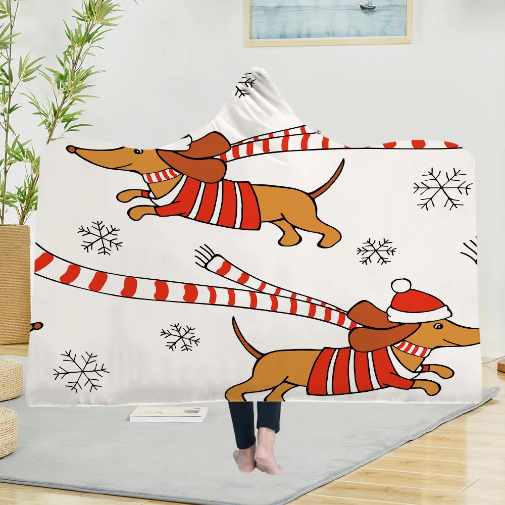 Hooded Blanket Lovely Puppy Gm0019 Throw In Cap Warm Wearable Fleece Blankets For Couch Travel | Дом и сад