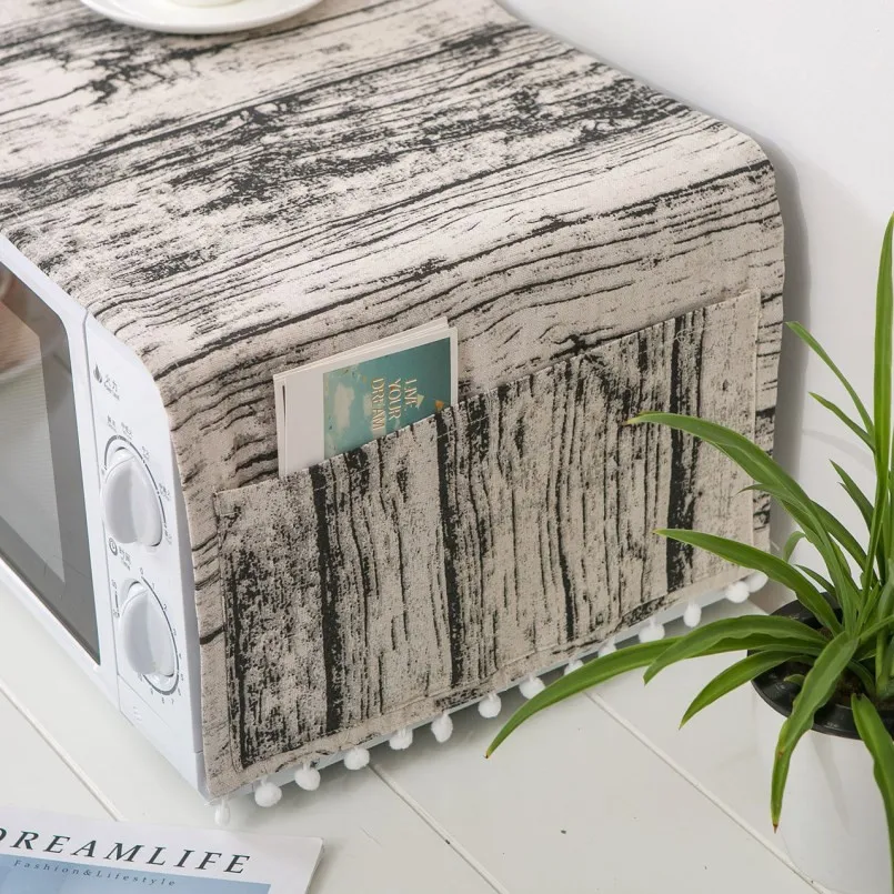 New Microwave Oven Covers Wood Grain Asian Cotton And Linen Cover Dust Washing Machine Accessories | Дом и сад