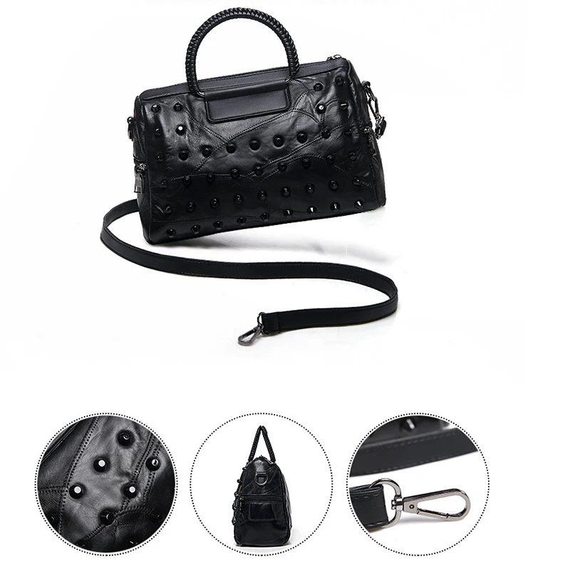 Women's Handbags Purses Totes Top Studded Handle Bags Black | Багаж и сумки
