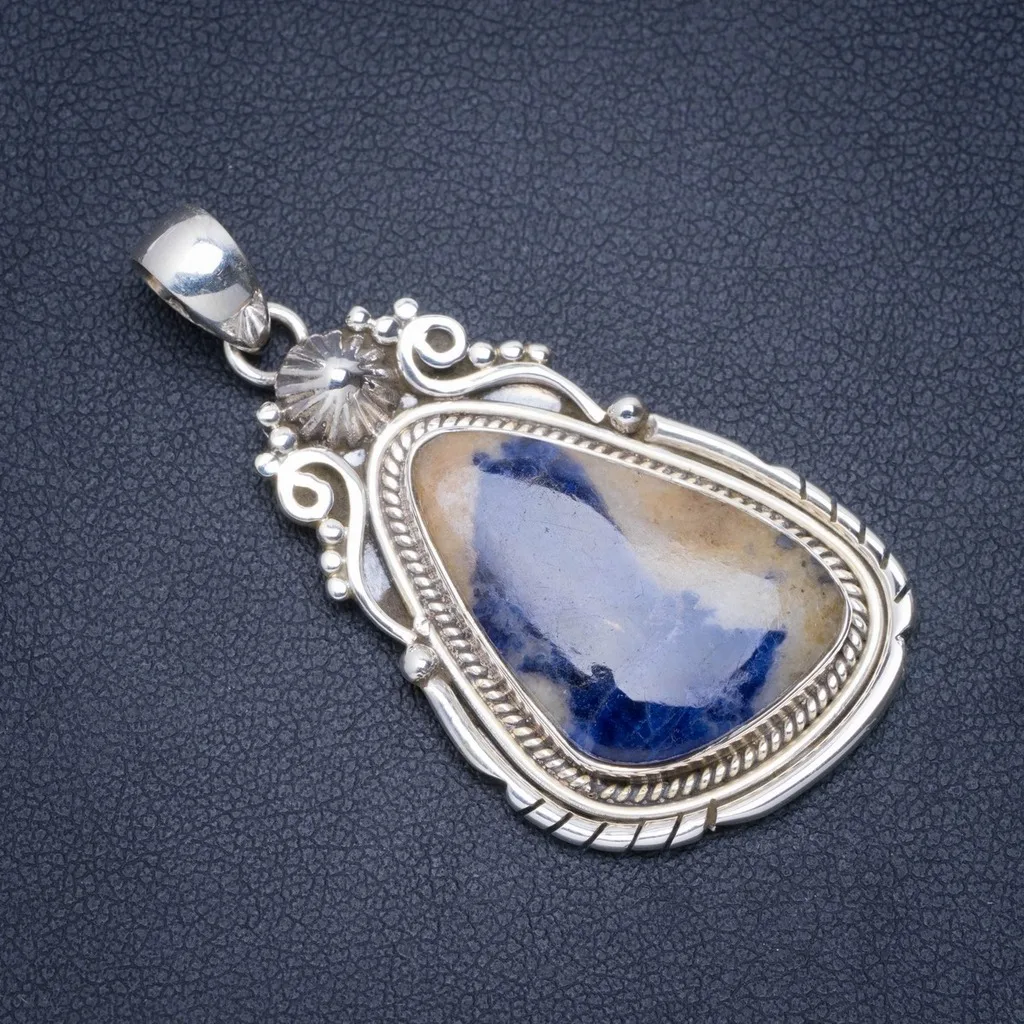 

Natural Navy Sodalite Handmade Unique 925 Sterling Silver Pendant 1.75" A0336