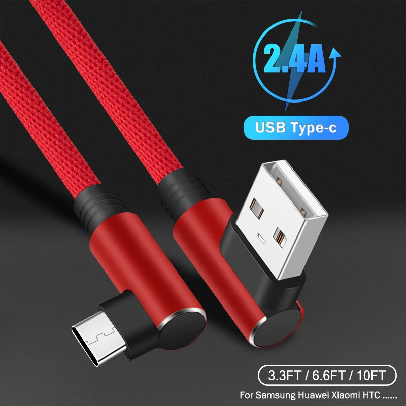 Кабель Usb Type C 90 градусов 2 4 А для Samsung S9 S10 A51 Xiaomi mi|Кабели мобильных телефонов| |