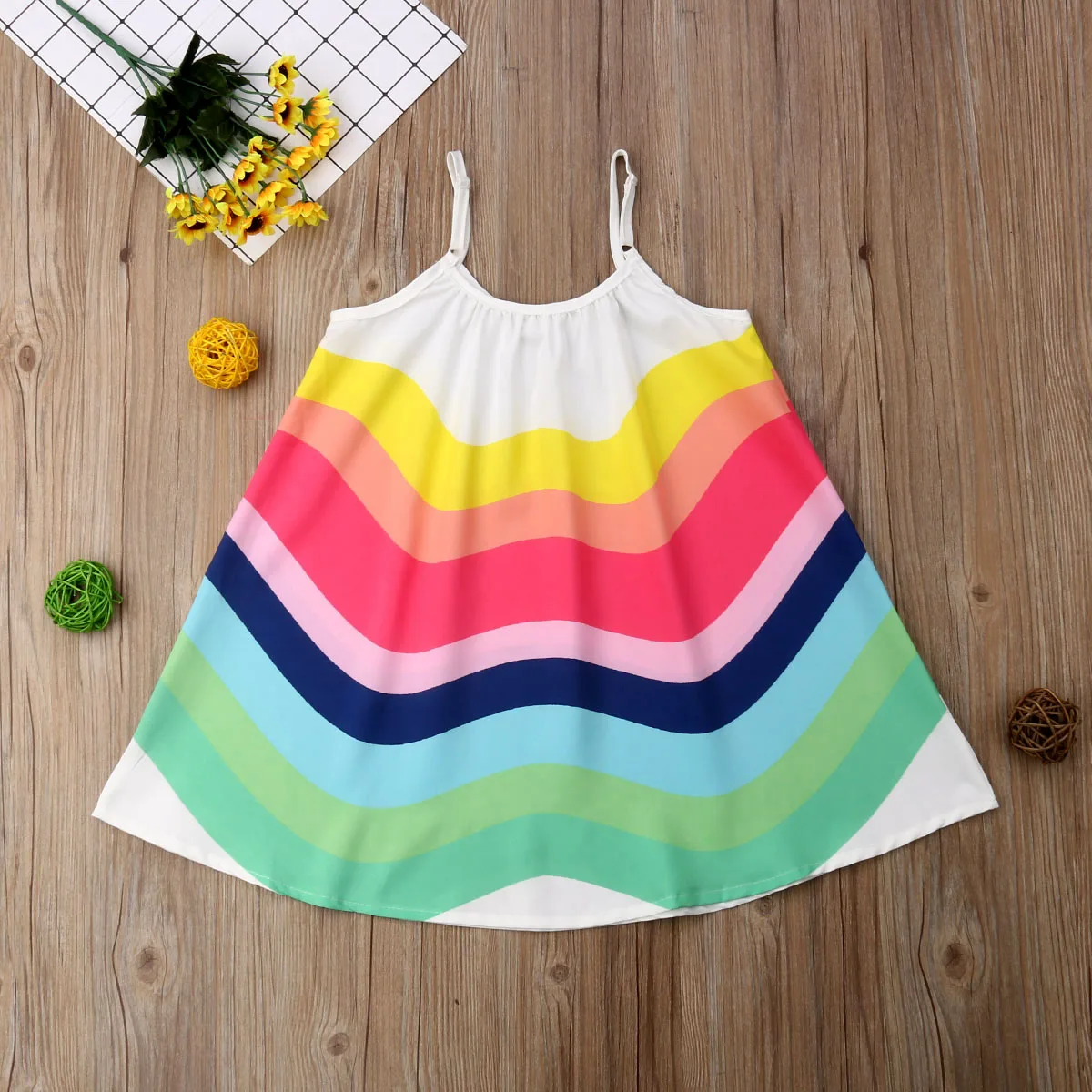 Baby Girls Summer Dress Toddler Newborn Kids Sleeveless Rainbow Striped Dresses Loose Clothes Outfits | Детская одежда и обувь