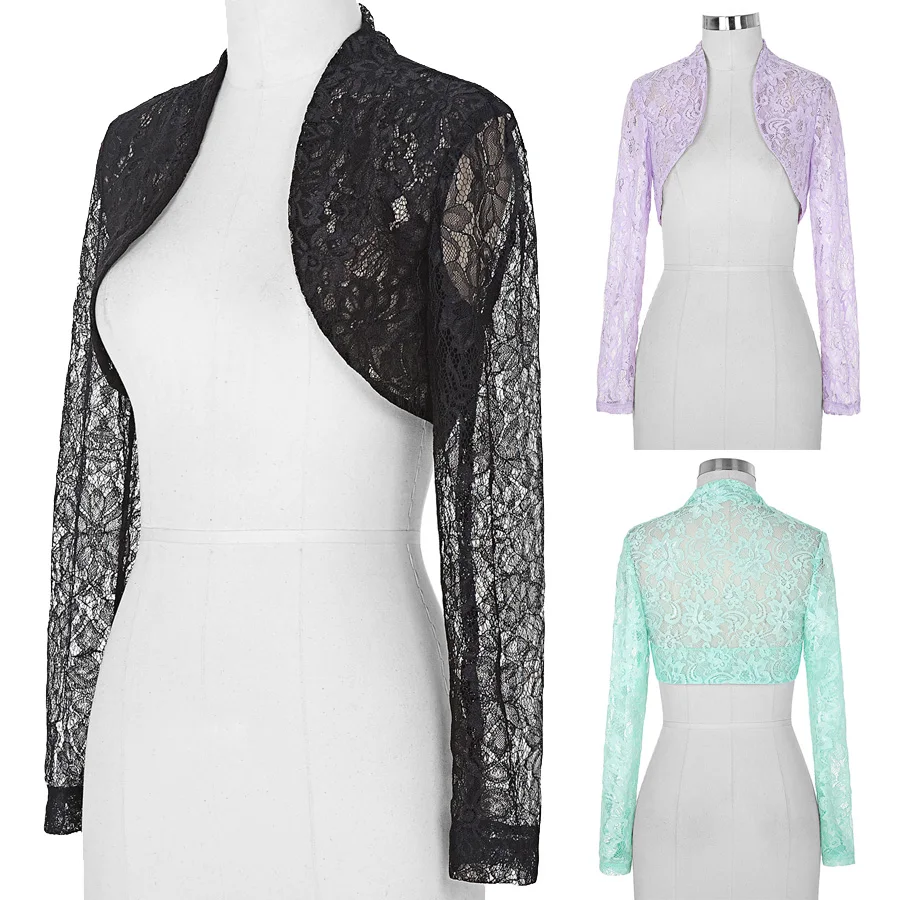 Летнее женское кружевное болеро с длинным рукавом и цветочным принтом | Женская