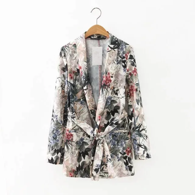 Женский блейзер с цветочным принтом комплект из 2 предметов элегантный поясом