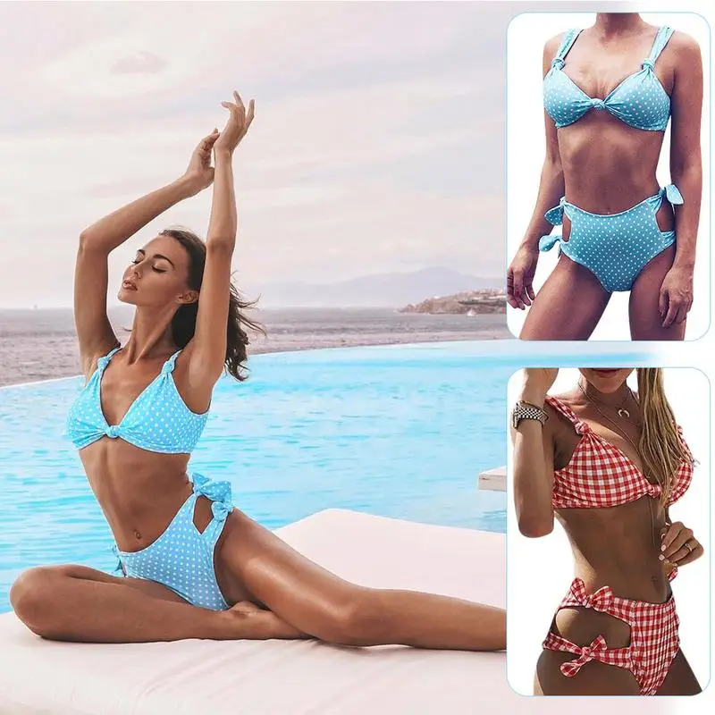 Женский купальник бикини с высокой талией 2019 набор Пуш ап бантом сексуальный в