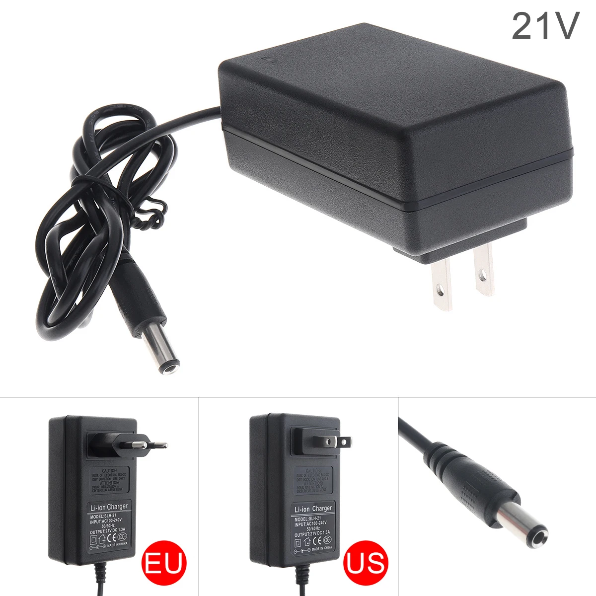 90cm 21V Power Adapter Charger with EU Plug and US Plug for Lithium Electric Drill / Screwdriver / Wrench Tool Accessories