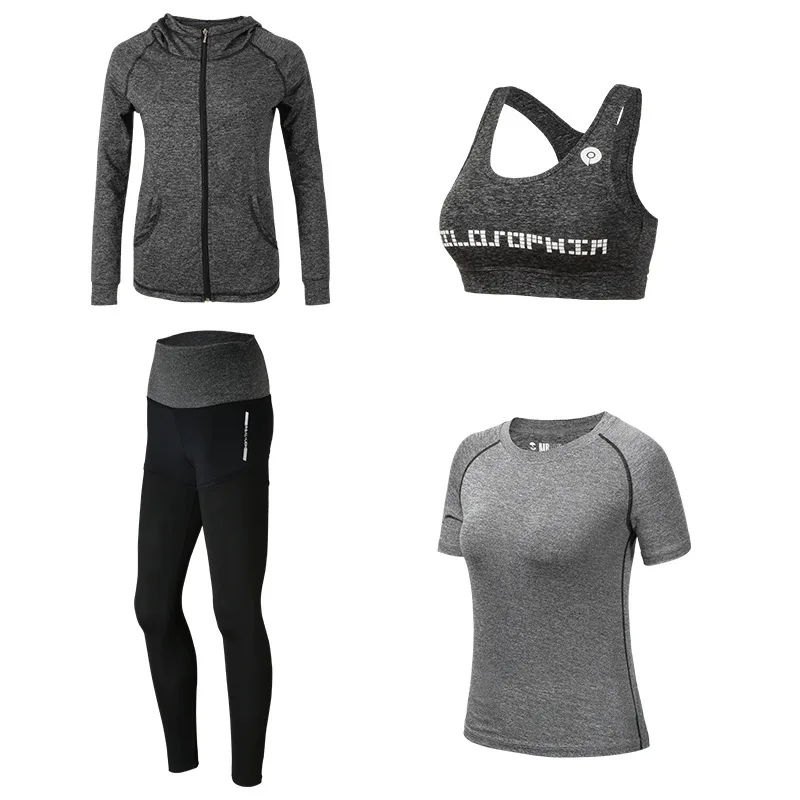 

Yoga Set 4 Pcs Set Women Sport Suit Gym Workout Clothes Long Sleeve Fitness Push Up Bra Short Sleeve Leggings Yoga Set For Women