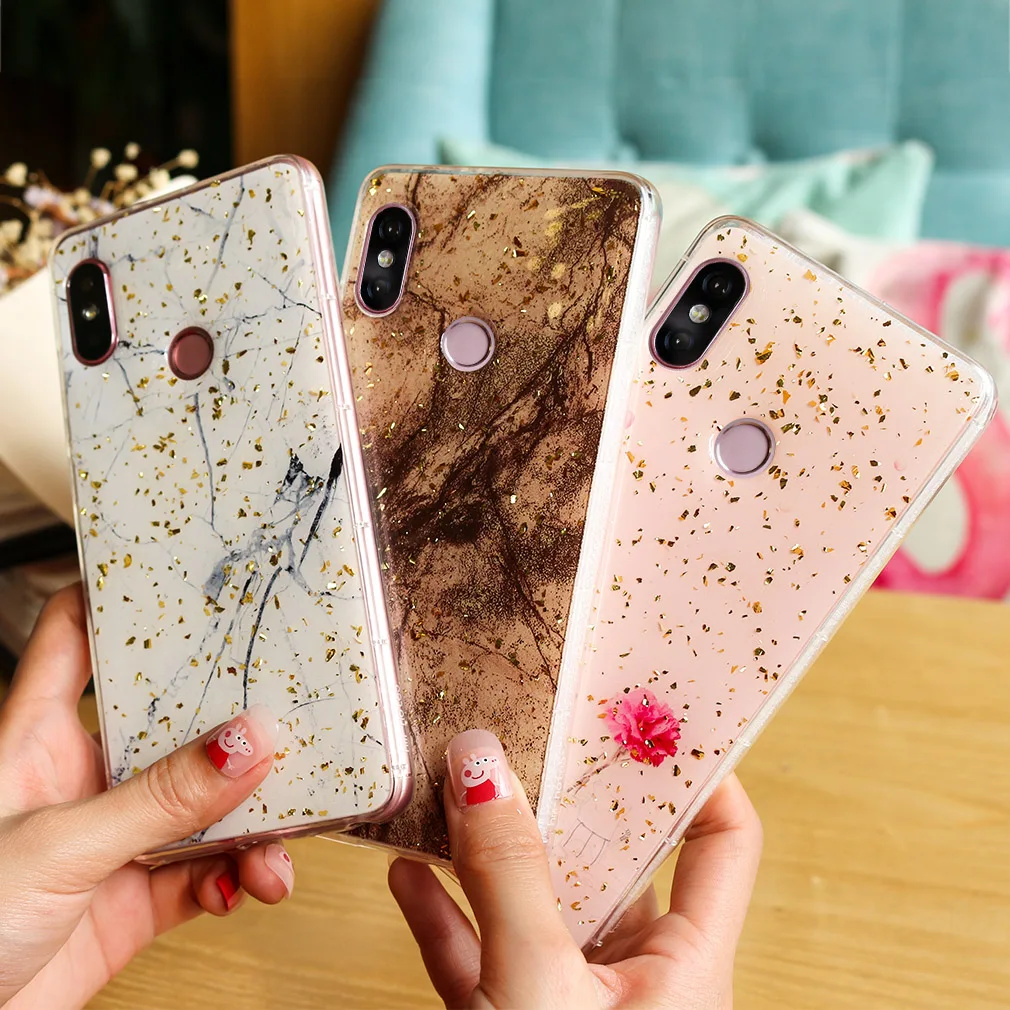 Silicone Case For Xiaomi Redmi Note 5 6 Pro MI A2 Lite Black Cute Glossy Back Cover TPU Glitter Funny |
